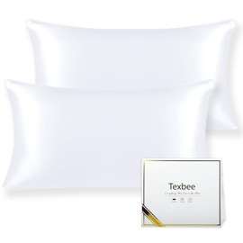 Texbee Seidenkissenbezug 40x80cm für Haar und Haut 2 Stück Beide Seiten 22 Momme Natürliche Kissenbezug Seide mit verstecktem Reißverschluss Weiche Atmungsaktive Glatte Standardgröße-Reines Weiß