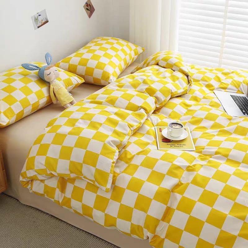 Lunoroey Duvet Cover Set Yellow Single Size Light Grey and