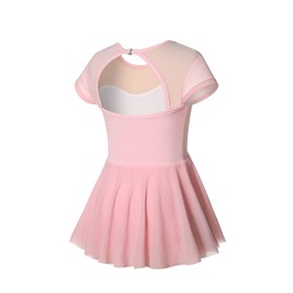 Phineein Girls Short Sleeve Ballet Dance Dress Kids Athletic Rhinestone Hollow Back Gymnastics Leotards with Skirt, Pink, 10-12
