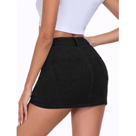 Aotasely 2025 Women's Stretchy Denim Skirt High Waisted Cargo Skirt Y2k Casual Mini Skirt Cute Jean Skirt with Pockets Black