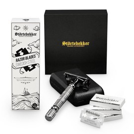 Störtebekker® Starter Set with Safety Razor with Case (Black) and 10 Blades + 100 Extra Störtebekker Razor Blades - Premium Men's Shaving Set - for a Perfect Shaving - Gift Idea for Men