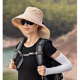 MAKFORT Wide Brim Sun Hat with Neck Flap Fishing Hats Hiking Hat Outdoor UPF 50+ UV Protection Riding Hat with Ponytail Hole for Women Beige