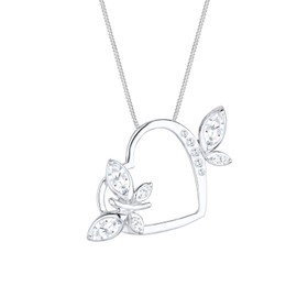 Elli Women's Necklace with Pendant Heart 925 Silver Butterfly CZ Marquise Cut 0110810314_45 White