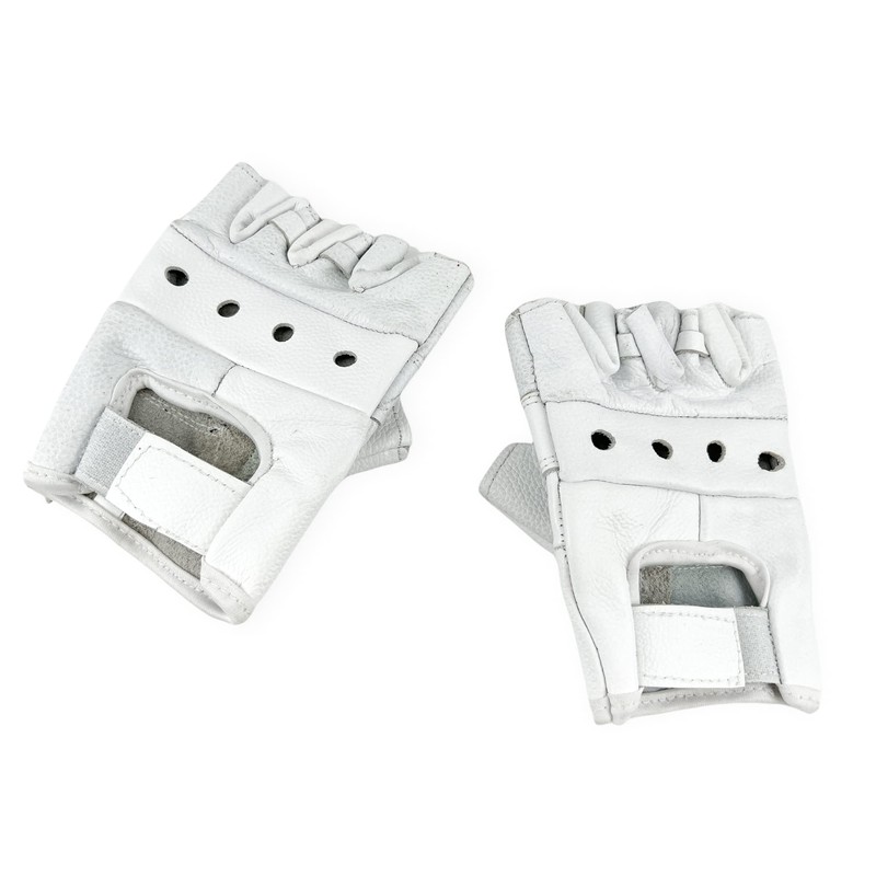 Men's Lightweight White Leather Fingerless Gloves Bikers Protective Rockers Glove
