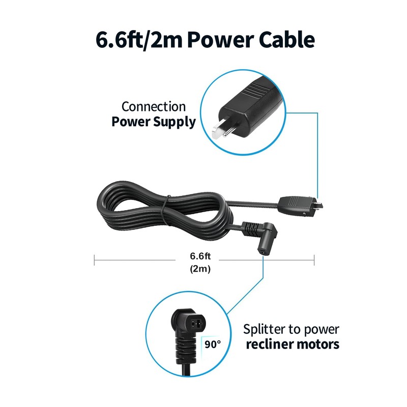 6.6 ft Extension Power Cord for Lazboy Okin Limoss Pride