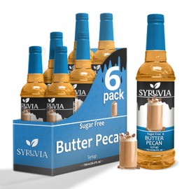 Sugar-Free Butter Pecan Syrup by Syruvia 6-Pack, 25.4 fl oz, Wholesale Coffee Syrup Shops, Cafes, Baristas, Bistros, & Beverage Bars, Bulk Kosher & Gluten-Free