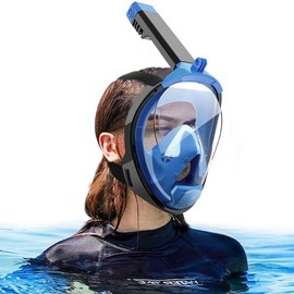 NARUTOO Full Face Snorkel Mask, 180°Panoramic View Double Floating Ball Snorkeling Mask, Anti-Fog Full Face Diving Mask, with Detachable Camera Mount, for Adults Youth (Blue, S/M)