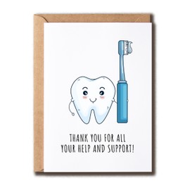 SNMDesigns Humor Teeth Card - Thanks For All Your Help And Support Card - Funny Tooth Card - Thank You Card For Dentist, 5 x 7 inches