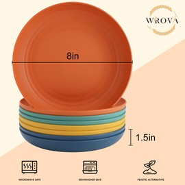 Wrova - Platos de paja de trigo irrompibles de 8 pulgadas, juego de 8 unidades, platos de plástico aptos para lavaplatos y microondas, reutilizables, platos ligeros para cocina, R.V. (Serie Colorida)