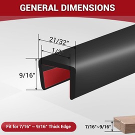Rubber Edge Trim, 1/2" Self Adhesive Flexible U Channel Edge Protecter for Plywood, Tables, Desks, Cabinets, Counter Top, Wide U Shaped Edge Trim, Edge Banding, Black Color, 20Ft