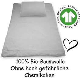 PinkZebra Muslin Children's Bed Linen 100 x 135 cm + 40 x 60 cm, Bed Linen for Girls and Boys, GMO Organic Cotton, GOTS Certification, Made in EU, Grey