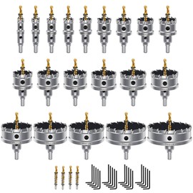 dashap 20Pcs TCT Carbide Hole Saw Kit with 4 Drill Bits,Hole Saw Set for Metal,Tipped Tooth Cutting Hole Saw, Hole Cutter Heavy Duty for Stainless Steel,Iron,Aluminum,Sheet Metal (5/8''to 3-15/16'')