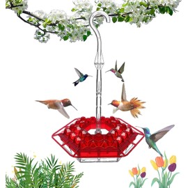 LimCryspp Shirem Hummingbird Feeder for Outdoors - 30 Flower Feeding Ports, Ant & Bee Proof with Built-in Ant Moat, Hanging Bird Feeder for Garden, Backyard - Durable & Leak Proof (Red)