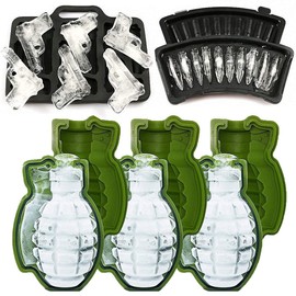 MoldFun 3D Grenade Ice Ball Molds & Pistol Gun + AK47 Bullet Ice Cube Trays - Set of 5 - Novelty Ice Maker for Whisky Cocktail