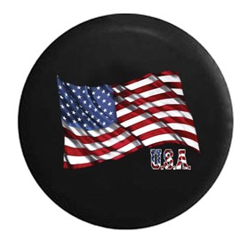 Spare Tire Cover Waving United States American Flag USA fits SUV, Rubicon, Sahara, Liberty, H2, CRV, Rav4 & RV Accessories 32 Inch