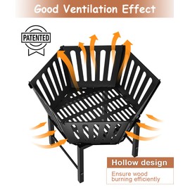 Waaliji 22.5 Inch Portable Hexagon Fire Pit with Travel Bag — Heightened Smokeless Design Outdoor Wood Burning Fire Pit for Camping, Backyard, Patio, Bonfire, Picnic and BBQ, Vertical Hollow Style