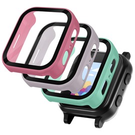 Seltureone 3 Pack Case Compatible with Gabb Watch 3/3e Screen Protector, Hard PC Protective Case Built-in Tempered Glass for Kids Compatible with Gabb Watch 3/3e Accessories Only (Pink+Green+Purple)