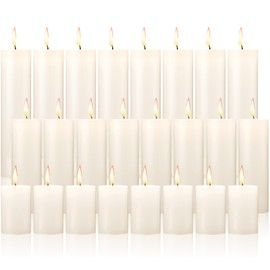 Nuogo 24 Pcs Ivory Pillar Candles Bulk Set of 3 Long Burning Wax Pillar Candles 2 in x 3, 6, 8 Inch Dripless Unscented Smokeless Candles for Wedding Party Spa Lantern Fireplace Home
