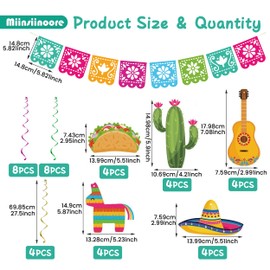 21 Pcs Cinco De Mayo Hanging Swirl Decorations, Mexican Party Banners Swirls Fiesta Party Foil Hanging Ceiling Decor, Hanging Bunting Garland Celling Streamers Decor for Themed Party Decorations