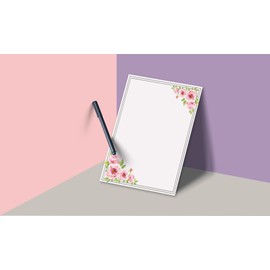 100 Stationery Writing Paper, with Cute Floral Designs Perfect for Notes or Letter Writing - Pink Roses