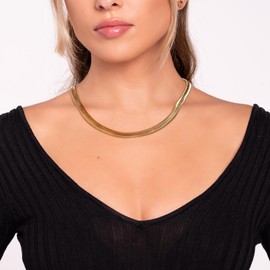 Barzel 18K Gold Plated Flat Herringbone Snake Chain Necklace for Women, Sizes 16-24 Inches, Made In Brazil (20 Inches, 8MM)