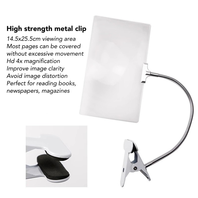 Large Page Magnifier, Easy to Use Clipon HD Lens Reading