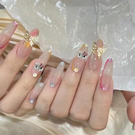 Nail Charms and Gems Kawaii Nail Art Charms Rhinestone Kitty Butterfly Heart Bow Bling 3D Cute Alloy Making Ornament Big Small Nail Decoration Accessories for DIY Gold Silver fingernail Charms