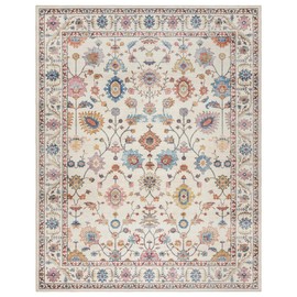 Gertmenian Indoor Boho Area Rug - 8x10 Large, Non Slip, Super Strong, Ideal for High Traffic Areas in Bedroom, Living Room, Kitchen - Cullen, Cream/Multi, 28548