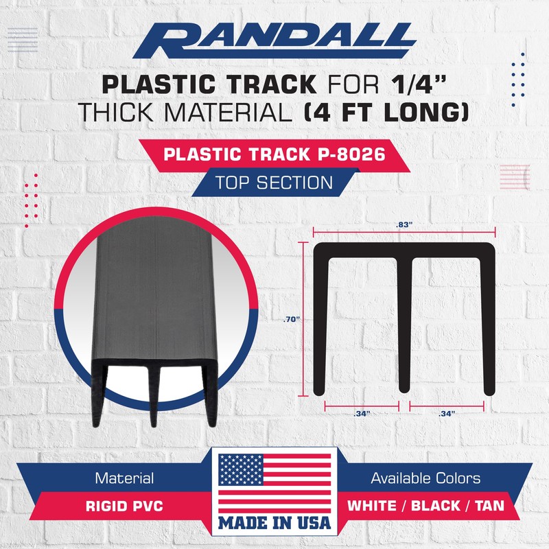 Randall Manufacturing 1/4" Plastic Sliding Door Track (Black, 4 FT
