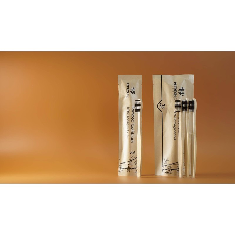 Refreshko REFRESHKO Bamboo Toothbrushes, Set of 3 or 100 Bulk