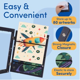 Hippo Creation Changeable Kids Artwork Frames Star Pattern - Art Storage & Art Display for Kids Artwork, Holds 80 Artworks, 8.5x11”, Magnetic Lock, Elastic Band, Hanging Hooks & Stand for Home Decor