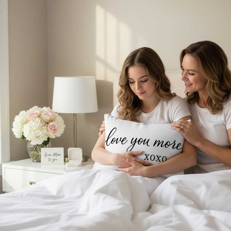 Throw Pillow Covers 12x20 Inch, Love You More XOXO, White