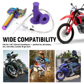 XINGWU Mini Bike Throttle Kit Universal 7/8" 22mm CNC Quick Action Twist Throttle with Cable Throttle Assembly for CRF KLX SSR TTR 50cc-250cc Dirt Pit Bike Mini Bike ATV Motorcycle (Colorful)