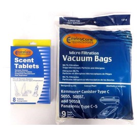 EnviroCare Replacement Vacuum Bags for Kenmore Canister Type C or Q 50555, 50558, 50557 and Panasonic Type C-5 9 Pack and 8 Scent Tablets