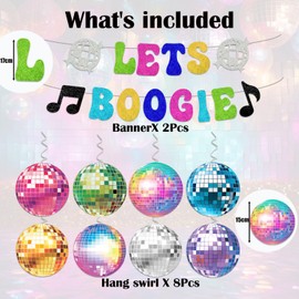 80's 90s Disco Themed Party Decorations Let's Boogie Banner Disco Ball Hanging Swirls Backdrop 70s Hanging Decor For Classroom Throwback Party Decorations Back To 60s 70s 80s 90s Dance Decade Party