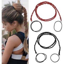2Pcs Spiral Hair Ties, 35" Longhairs Ponytail Holders No Damage Elastic Braided Hair Ties for Long Hair for Gym, Swimming, Diving, Skiing Surfing (Black + Red, 35")