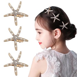 Pack of 3 Starfish Hair Clips, Diamond Hair Clip, Hairpin, Beach Starfish Hair Pin Girls Flower Girl Accessories