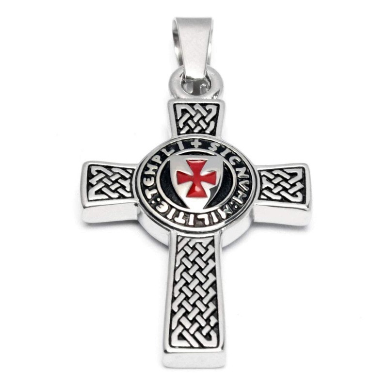 Schmuck-Checker Detailed Templar Cross Pendant & Chain Crusader Crest Silver