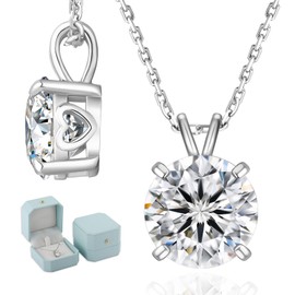 KRKCLIFE Diamond Pendant Necklace for Women, 2 CT Lab Created Moissanite Solitaire Chain in White Gold, 925 Sterling Silver, D Color VVS1, GRA Certificate, 18+2 inches, Luxury Gift Box, Gift for Her