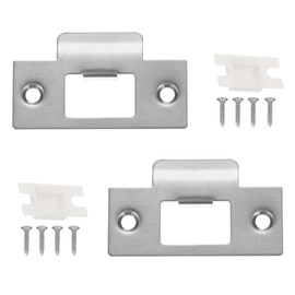 MECCANIXITY Door Deadbolt Strike Plates Stainless Steel T Cam Block Door Locks Latch Strike Plate for Exterior Door Reinforce Security Silver Pack of 2