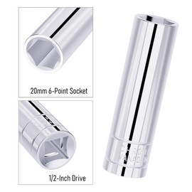 FOCMKEAS 20mm Deep Socket, 1/2 Inch Drive, 6-Point, Metric, Heat Treated CR-V Steel Sockets, Full Polishing, 3.1 Inch Length