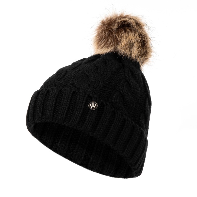 HEYO Ladies Knitted Winter Hat with Large Faux Fur Bobble