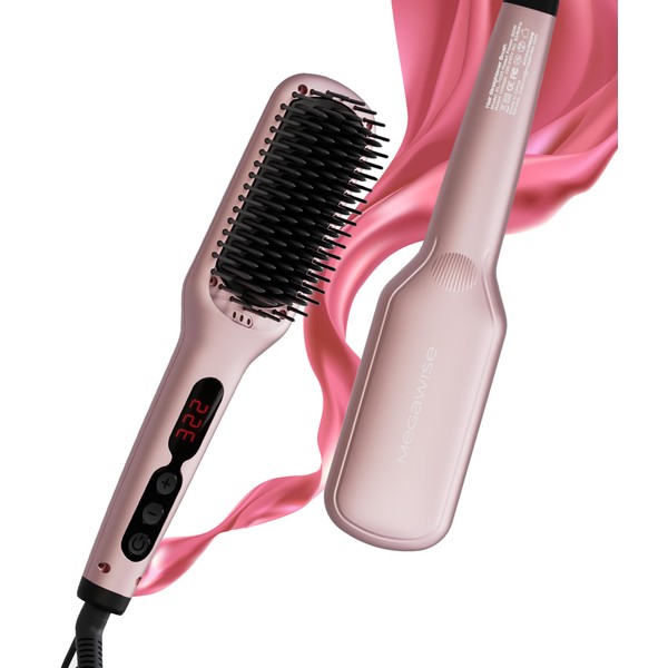 Hair Straightener Brush, MegaWise Hair Straightening Comb for All Hair Types with Nano Heating Teeth, Double Anion Technology, MCH 20s Fast Heating & 60-Minute Auto Shut-Off - Gifts for Women