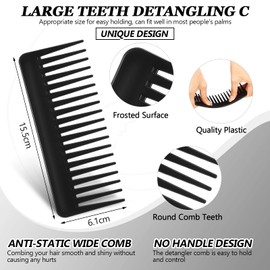 Large Hair Detangling Comb Wide Tooth Comb for Curly Hair Wet Dry Hair, No Handle Detangler Comb Styling Shampoo Comb (Purple, White)