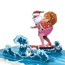 Magic Ants Christmas Pop Up Card - 3D Greeting Card, Funny Birthday Card, Pop Up Christmas Card, Kids Christmas Card, 3D Christmas Card, New Years Holiday Card, Winter Card (Surfing Santa)
