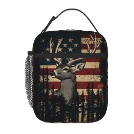 Camo Deer Insulated Lunch Bag, Leakproof Portable Box For Boys Girls, Large Capacity Cooler Bag With Handle And Bottle Pocket For Kids Teens Adults Office Camping School Hiking Outdoor