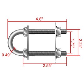 NovelBee 2pcs 316 Stainless Steel Heavy Duty Stern Bow Eye U Bolt with Taper Safety Lock Nut,Welding Plate and Washer