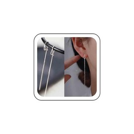 Inateannal Long Tassel Threader Earrings Silver Threader Chain Earrings Bar Threader Chain Drop Earrings Teardrop Threader Dangle Earring Jewellery for Women and Girls, Zinc, No Gemstone