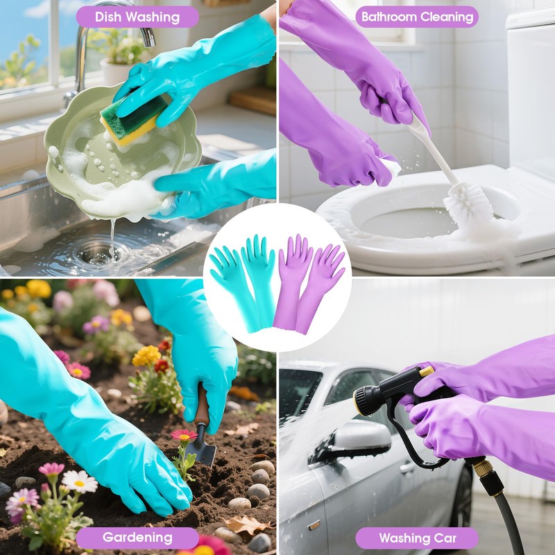 Elgood Reusable Dishwashing Cleaning Gloves with Latex free, Cotton lining,Kitchen