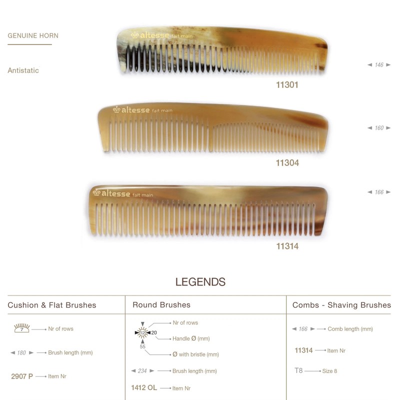 Altesse Antistatic Horn Comb with Smooth Rounded Teeth Handmade in